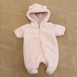 Ralph Lauren pink Bear-Ear Faux-Shearling Onesie